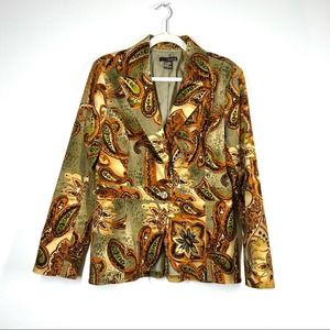 VINTAGE Y2K Corduroy Paisley Blazer Jacket 70s Hippie Streetwear Boho Orange